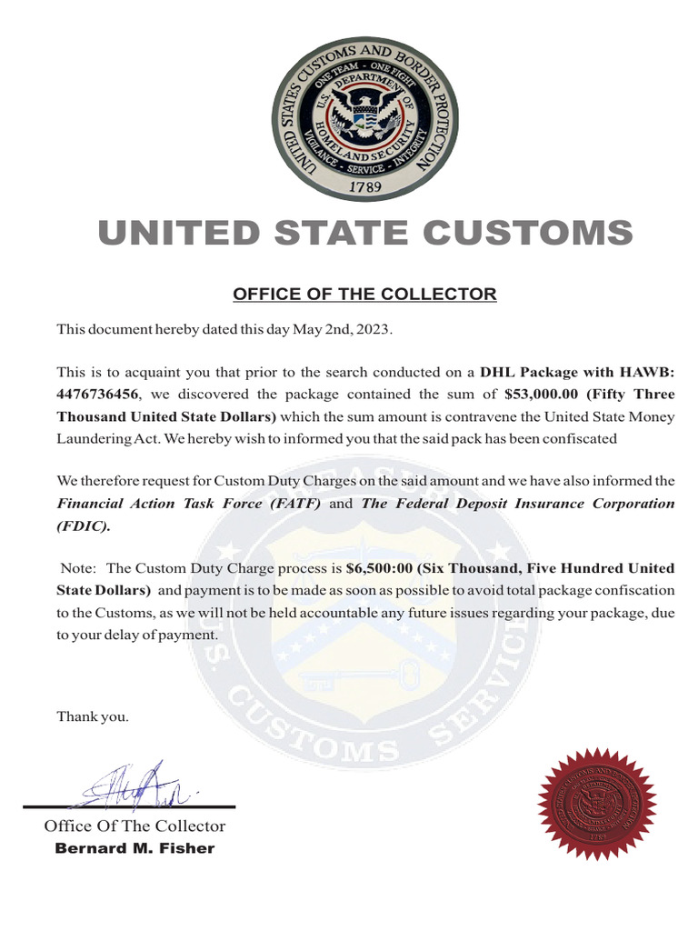 Customs Duty Notice for Confiscated Package | PDF