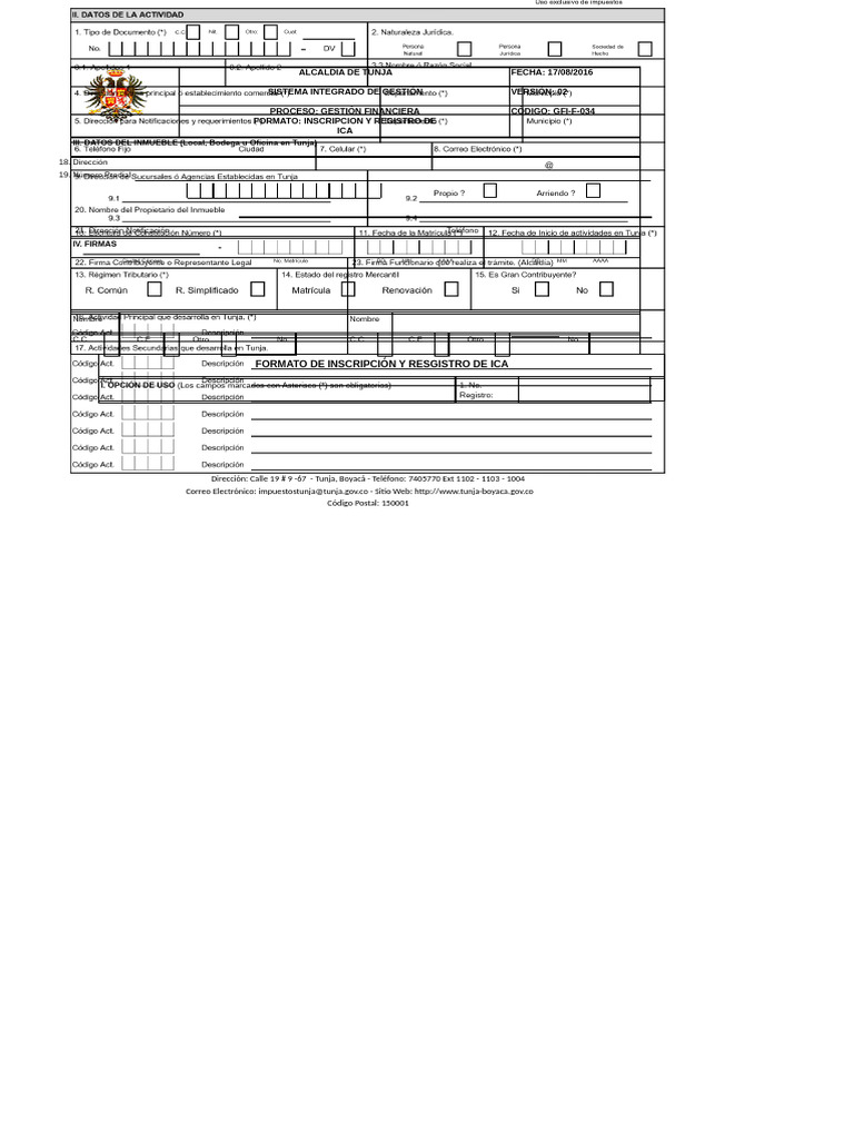 Formato de Inscripción ICA Tunja | PDF