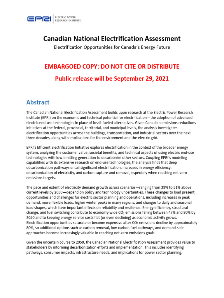 Canadian Electrification Assessment Insights | PDF | Climate Change ...