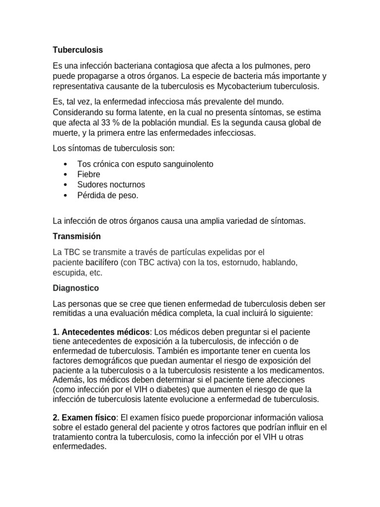 Guía Completa sobre Tuberculosis: Síntomas y Tratamiento | PDF ...