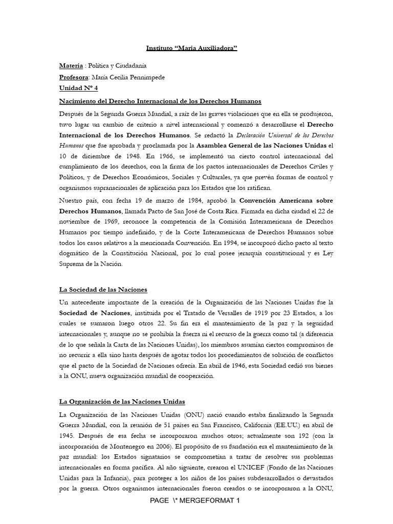 Unidad N - 4 Derecho Internacional de Los Derechos Humanos | PDF ...