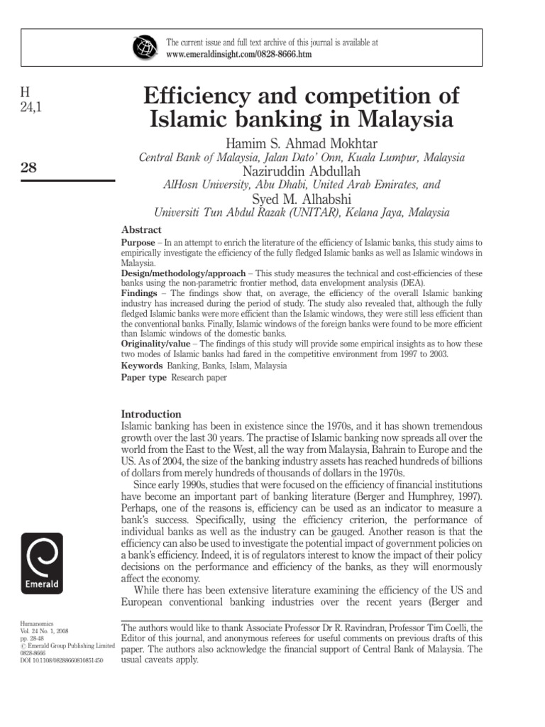 Efficiency and Competition of Islamic Banking in Malaysia | PDF ...