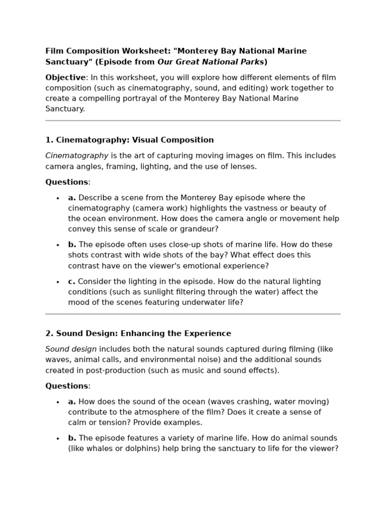 Film+Composition+Sheet+ +Our+National+Parks | PDF | Cinematography ...