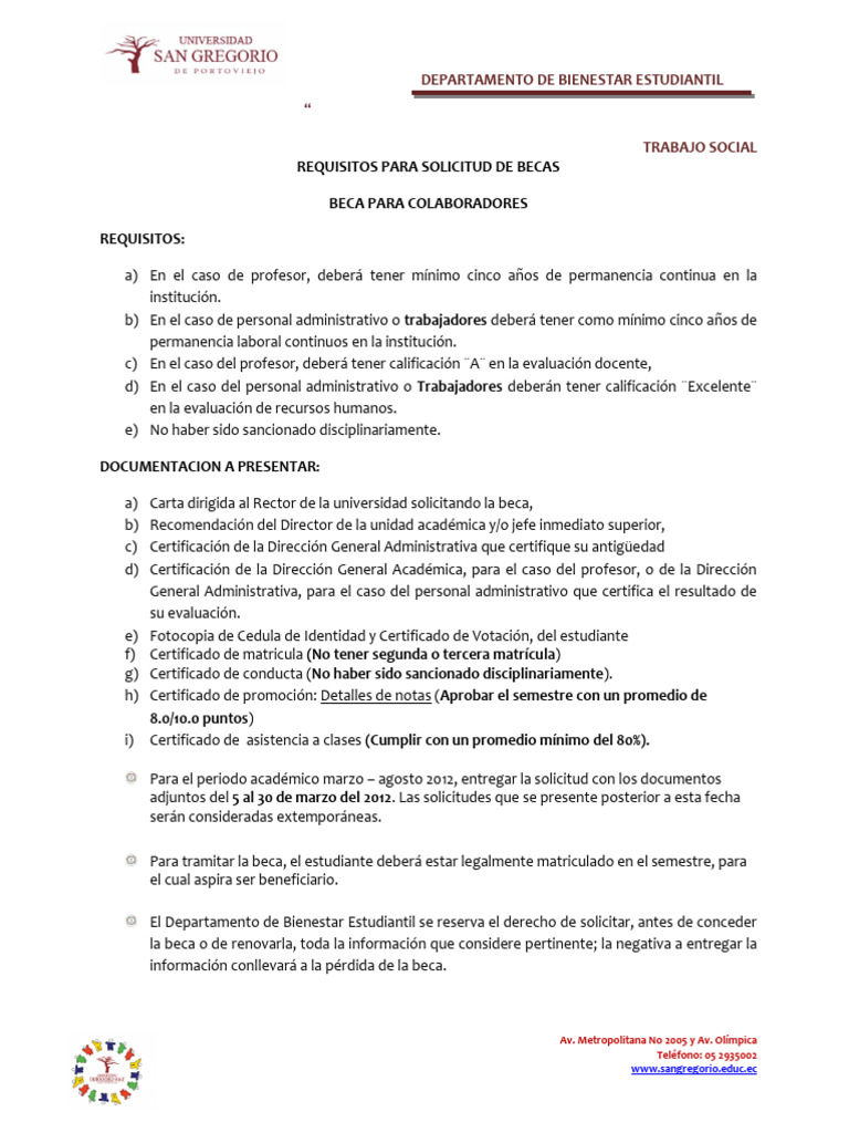 Requisitos para Solicitud de Becas Estudiantiles | PDF | Trabajo Social ...