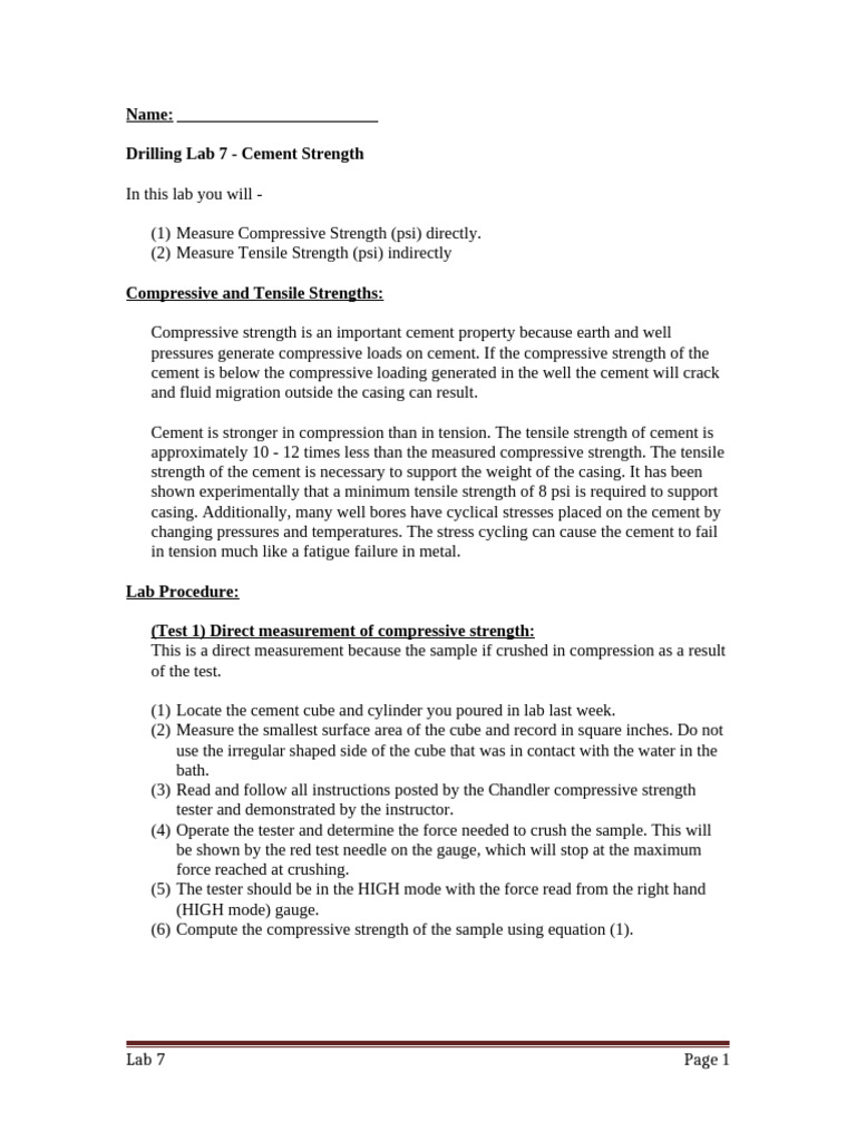 07 Lab 7-0 Cement Strength | PDF | Strength Of Materials | Fracture