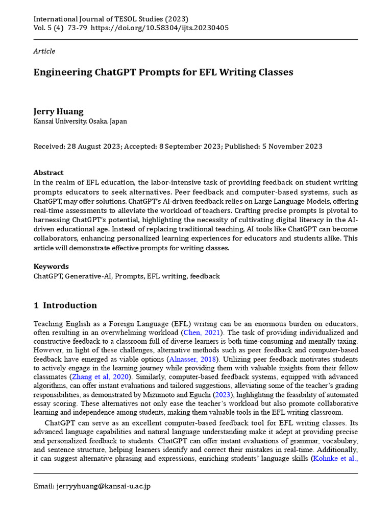 Effective ChatGPT Prompts for EFL Writing | PDF | English As A Second ...