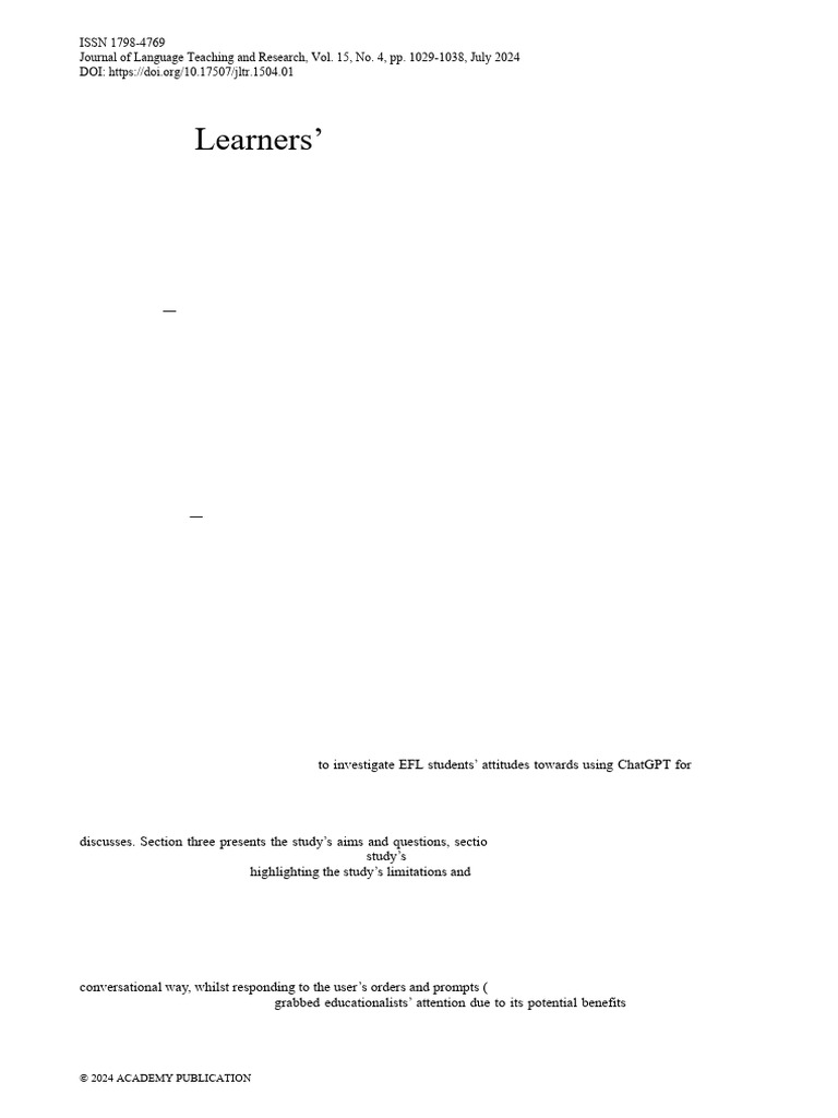 EFL Learners' Attitudes Towards Utilizing ChatGPT For Acquiring Writing ...