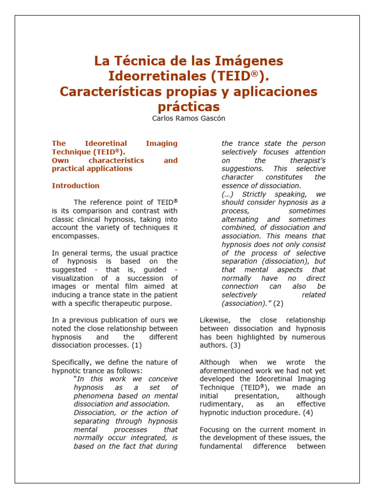 La Tecnica de Las Imagenes Ideorretinales TEID | PDF | Hipnosis ...