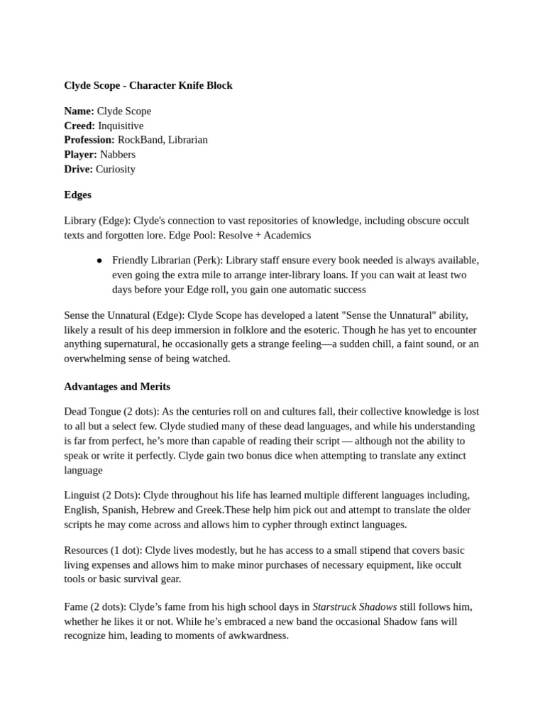 Clyde Scope - Backstory and Knife Block | PDF | Linguistics | Human ...