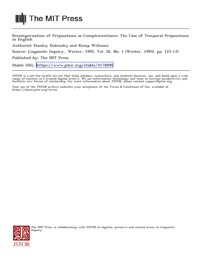 Temporal Prepositions as Complementizers | PDF | Clause | Syntax