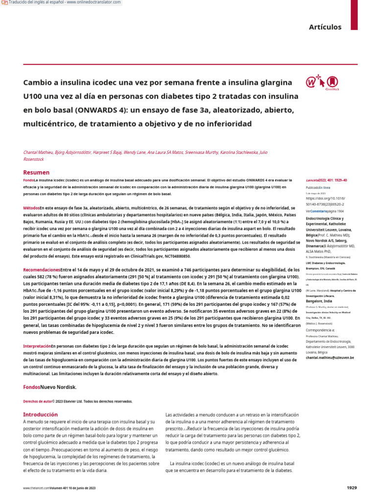 Switching To Once-Weekly Insulin Icodec Versus Once-Daily - En.es | PDF ...