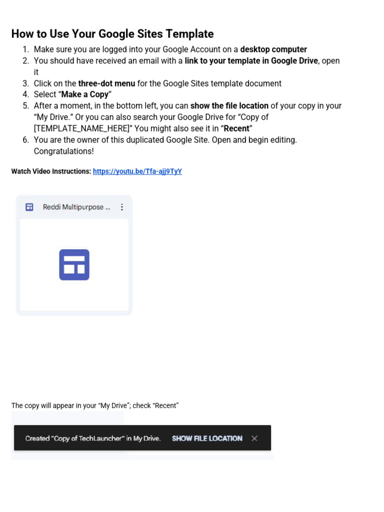 Read Me - How To Get Started On Your Google Site | PDF