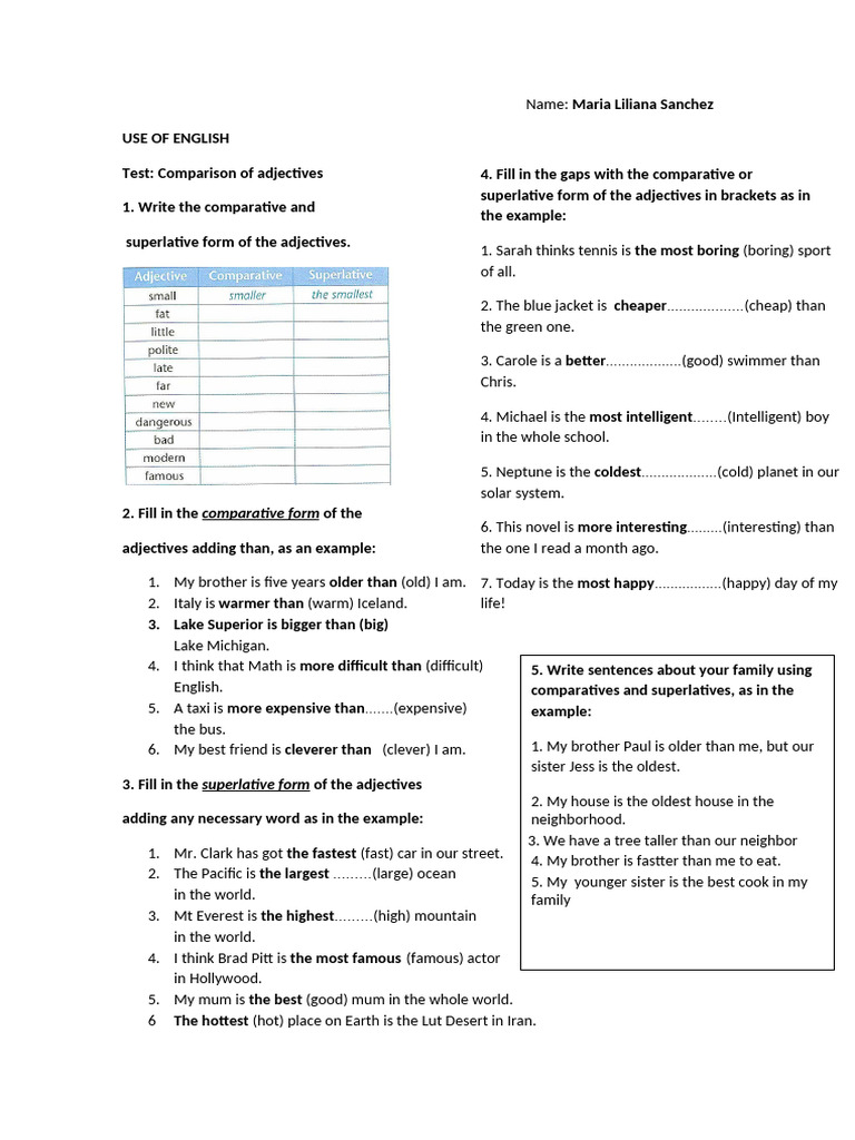 Comparative and Superlative Exercises | PDF | Adjective