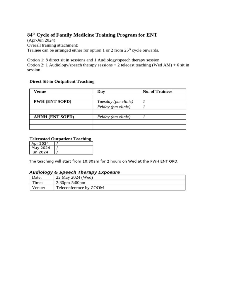 Family Medicine ENT Training Program 2024 | PDF