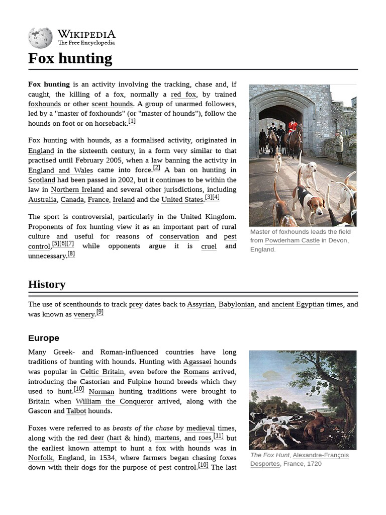 History and Controversy of Fox Hunting | PDF | Fox Hunting | Survival ...