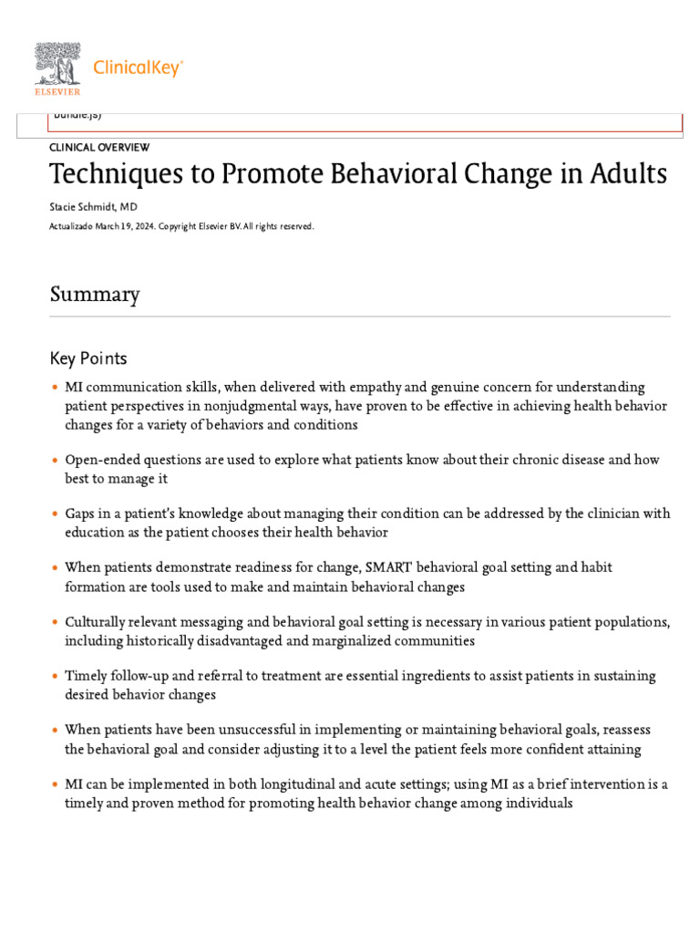 NTechniques to Promote Behavioral Change in Adults - ClinicalKey | PDF ...