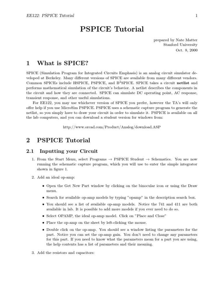 PSPICE Tutorial for Circuit Simulation | PDF | Computers | Technology ...