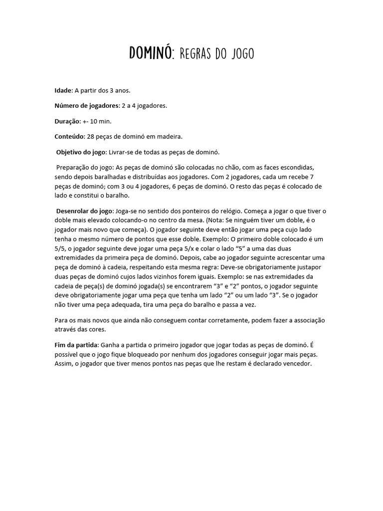 Regras do Jogo de Dominó | PDF