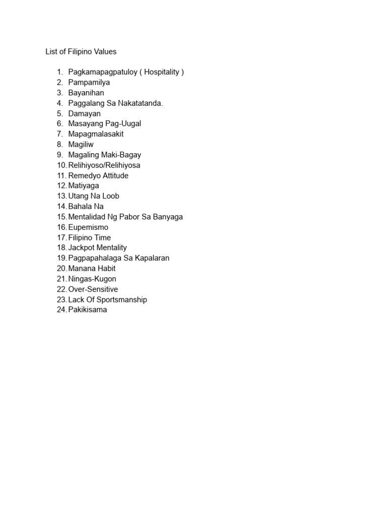 List of Filipino Values | PDF