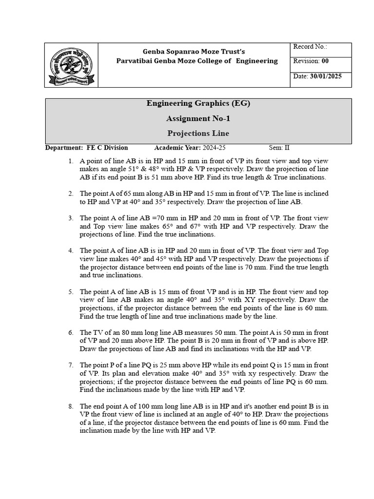 Engineering Graphics Projections Assignment | PDF | Rotation ...