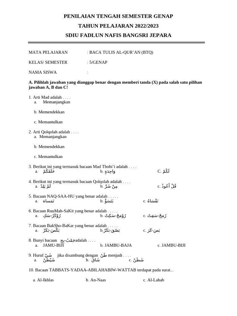 BTA Kelas 5 | PDF