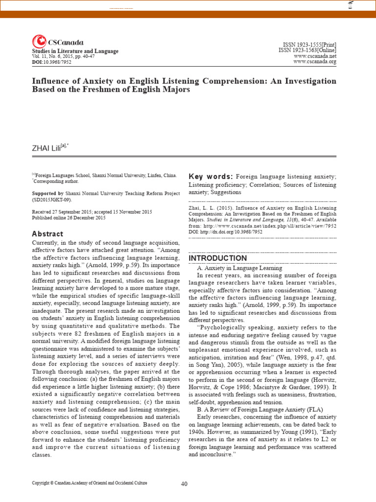 Influence of Anxiety On English Listening Comprehension - An ...