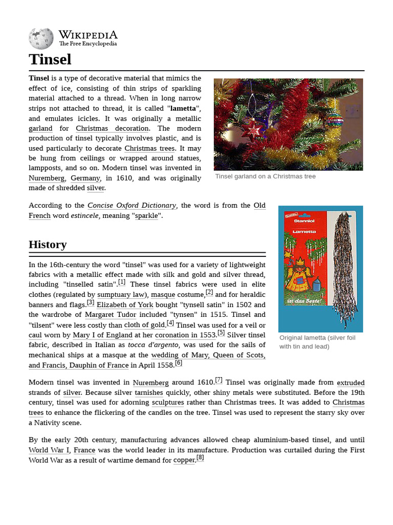 History and Composition of Tinsel | PDF
