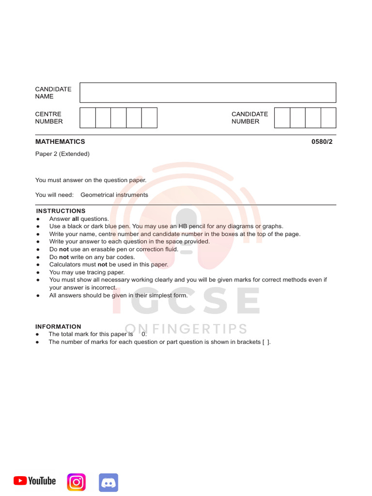 IGCSE Math Paper 2 Non-Calculator | PDF | Area | Sphere