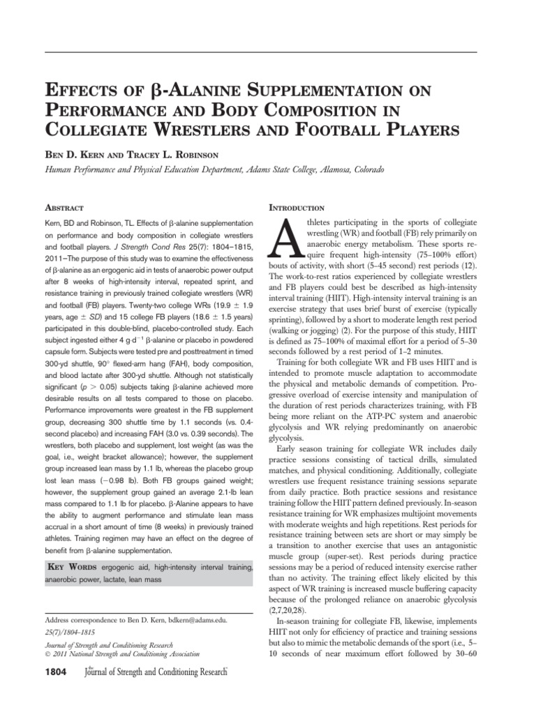 Effects of β-Alanine Supplementation on Performance and Body ...