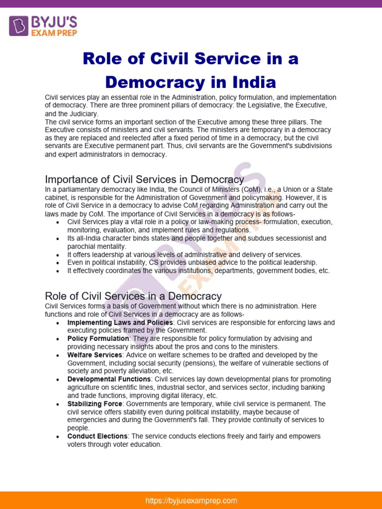 Role of Civil Services in Indian Democracy | PDF | Civil Service ...