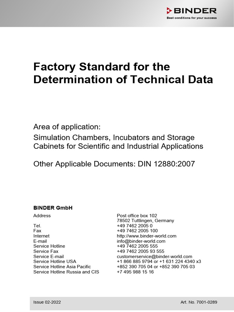 BINDER Technical Data Standards Guide | PDF | Humidity | Temperature