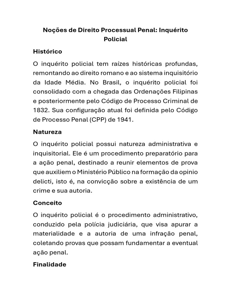 Inquérito Policial: Conceitos e Características | PDF | Prova (jurídico ...