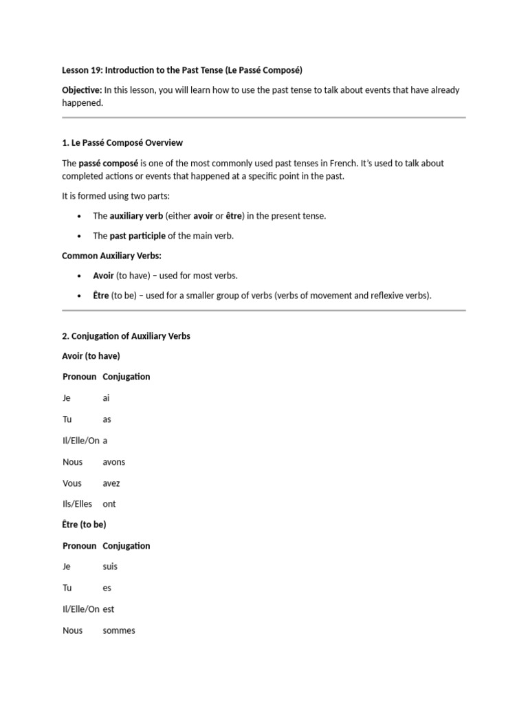Mastering French Passé Composé Tense | PDF | Linguistic Morphology | Syntax