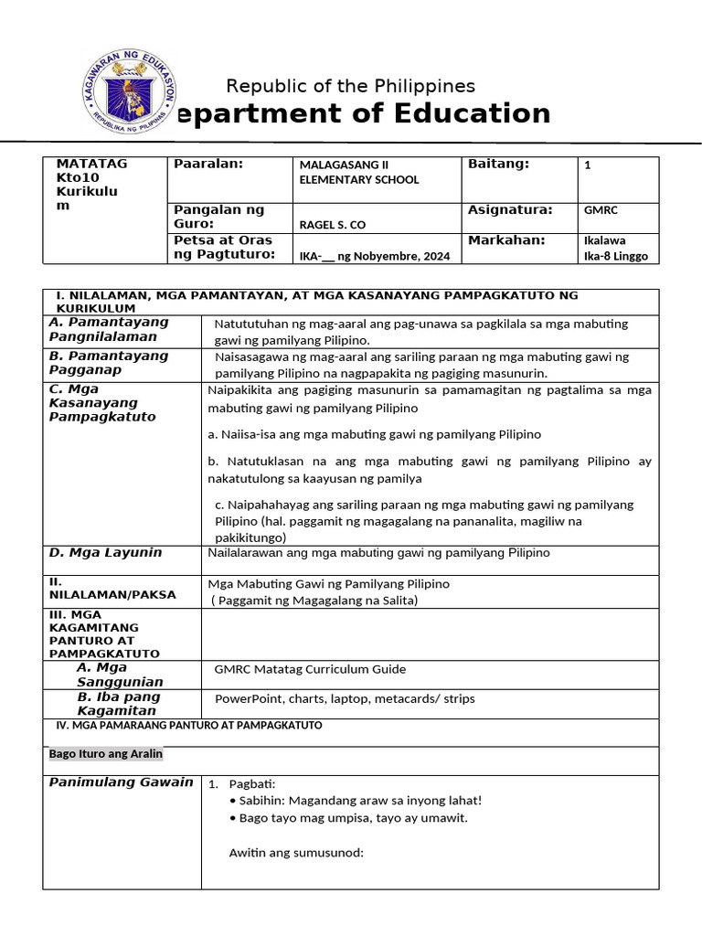 Matatag-Gmrc-Q2 Week 7 Day 4 - Week 8 Day 1 | PDF