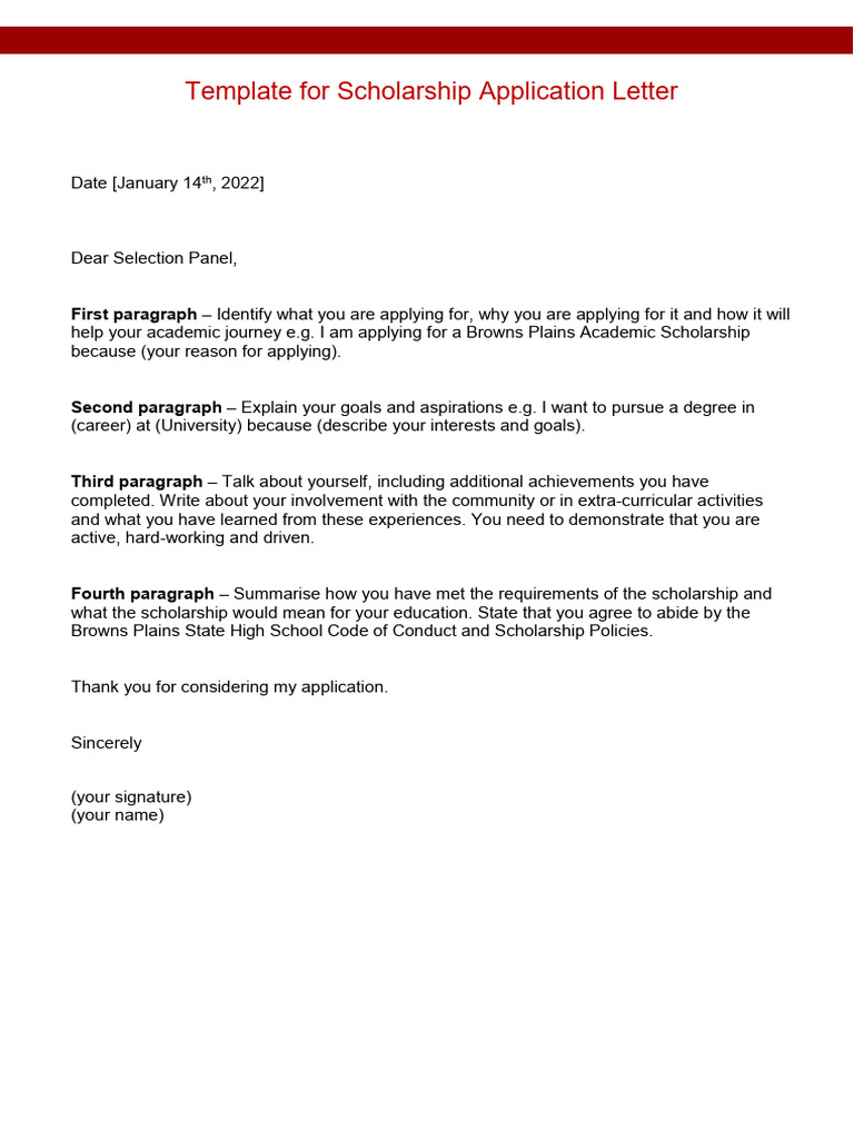 Scholarship Application Letter Template | PDF