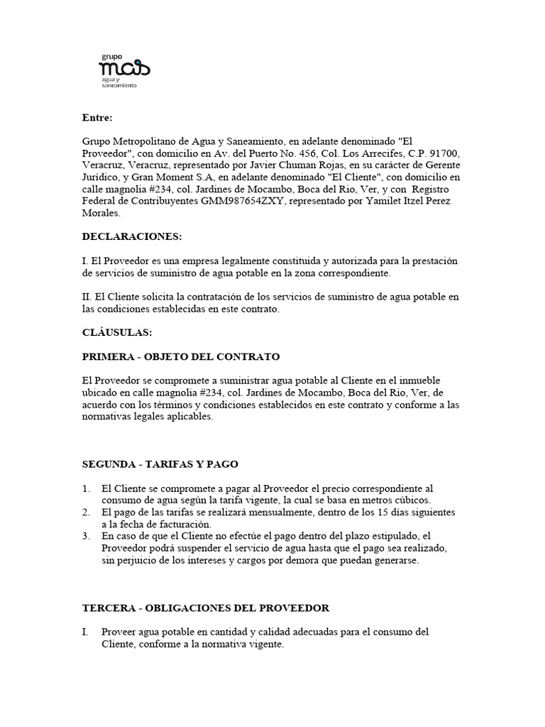 Contrato de Suministro de Agua Potable | PDF | Suministro de agua