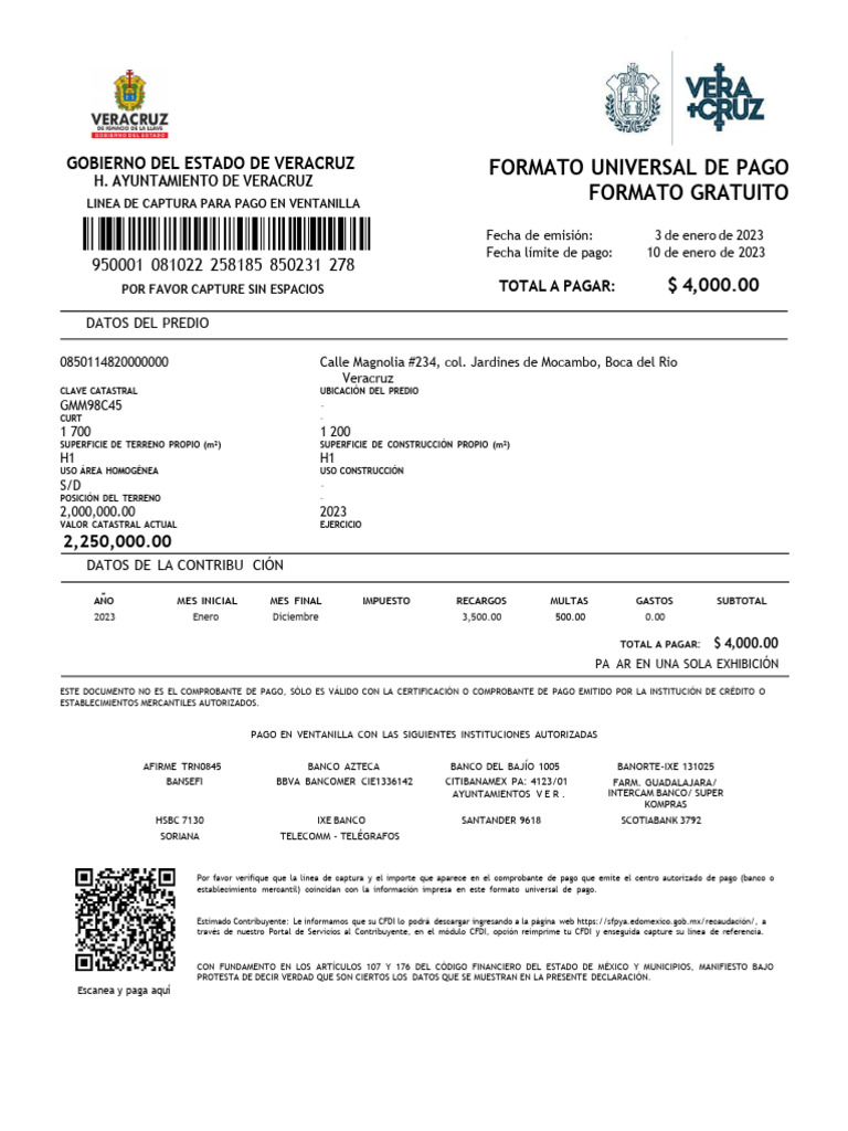 Línea de Captura para Pago Predial Veracruz | PDF | Finanzas personales ...
