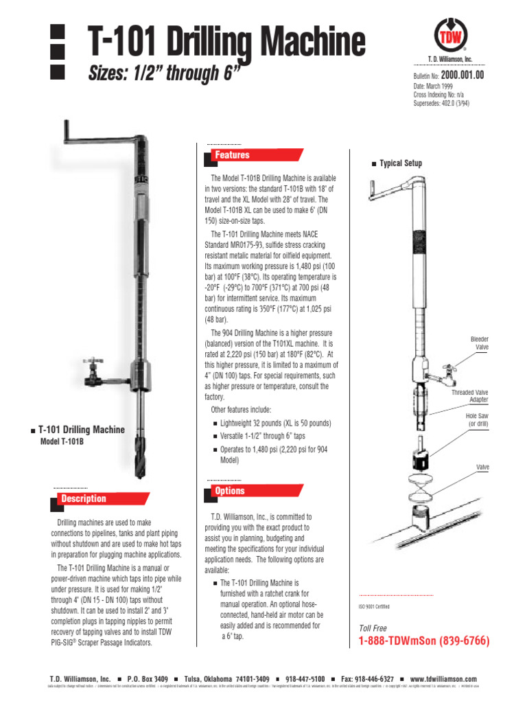 T-101 Drilling Machine Specifications | PDF | Valve | Drill