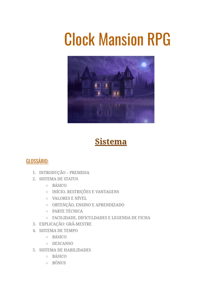 Clock Mansion RPG: Guia de Regras e Status | PDF | Tempo | Jogos de RPG
