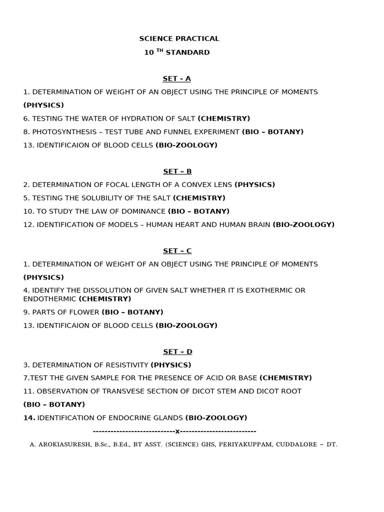 10 TH Science Practical EM Set | PDF | Red Blood Cell