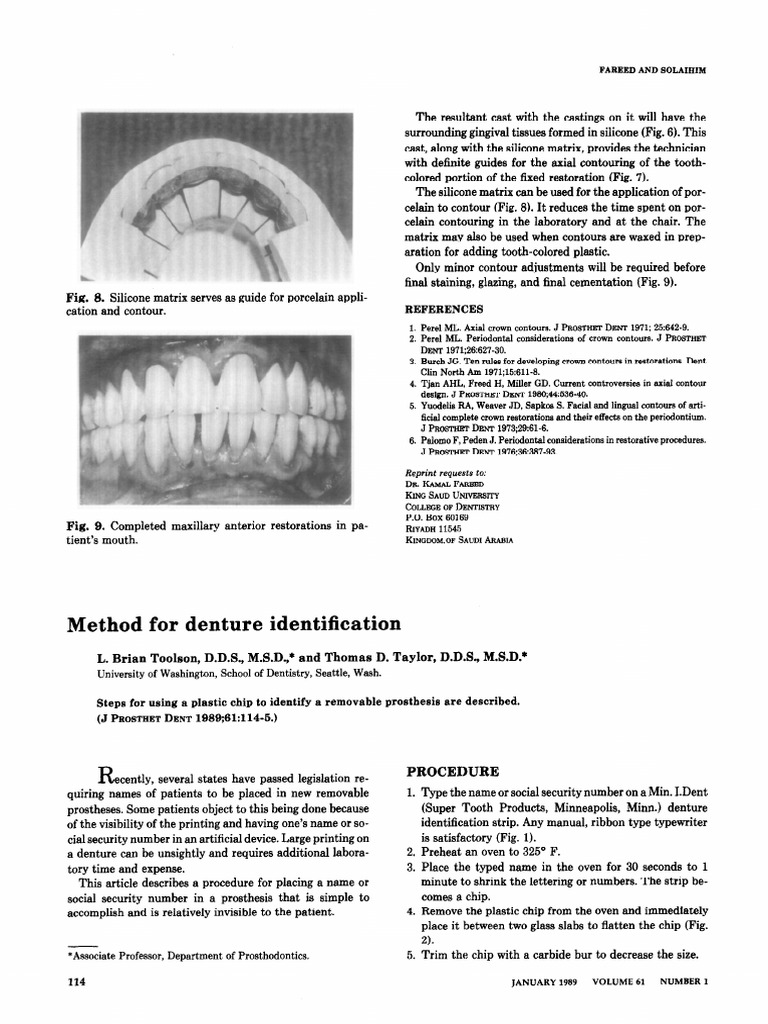 Method For Denture Identification | PDF | Dentures | Dentistry Branches