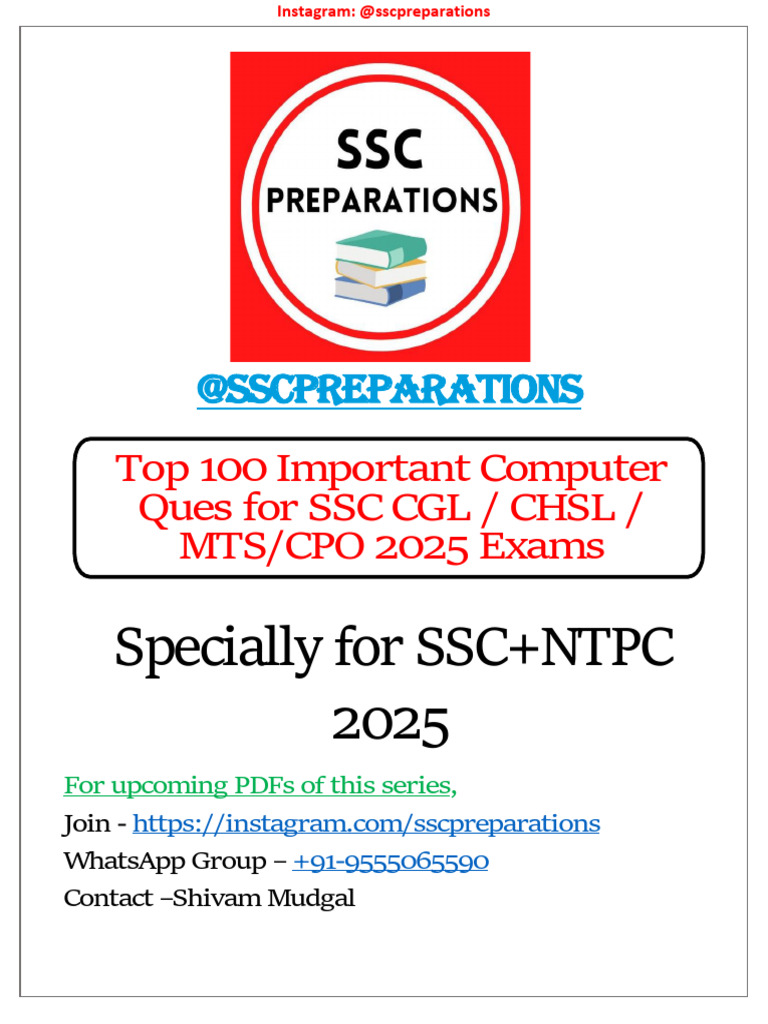 Top 100 Computer Questions for SSC 2025 | PDF | Central Processing Unit ...