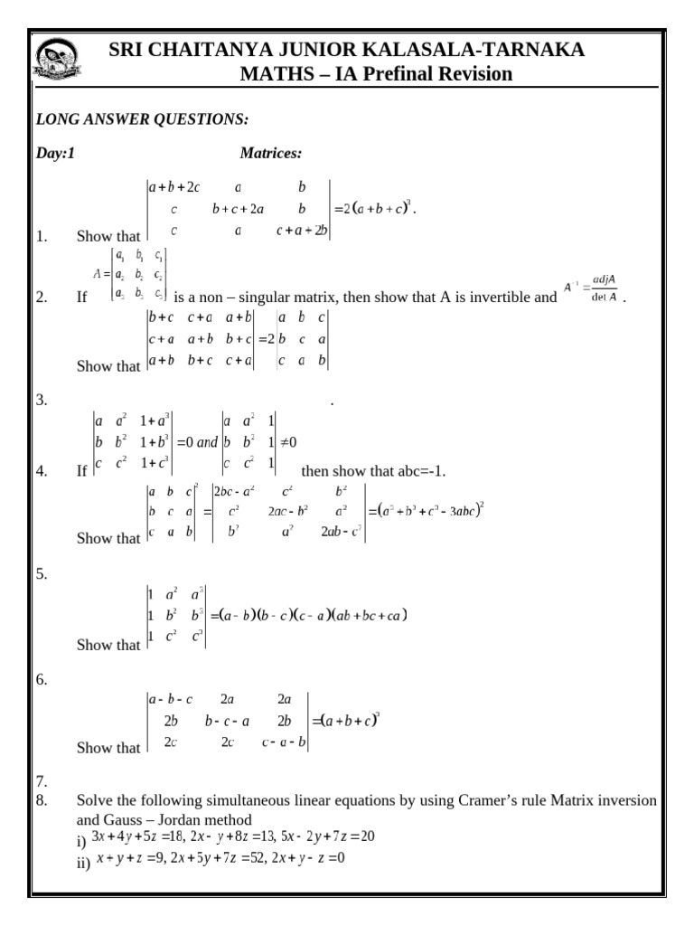 SRI CHAITANYA JUNIOR KALASALA MATHS Revision | PDF | Function ...