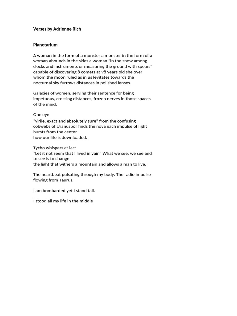 PDF extract displaying poetic fragments from Adrienne Rich’s The Dream of a Common Language