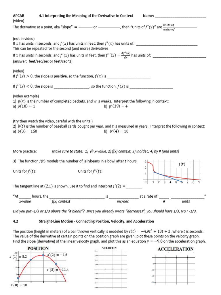Position, Velocity, and Acceleration Analysis | PDF | Mathematical ...