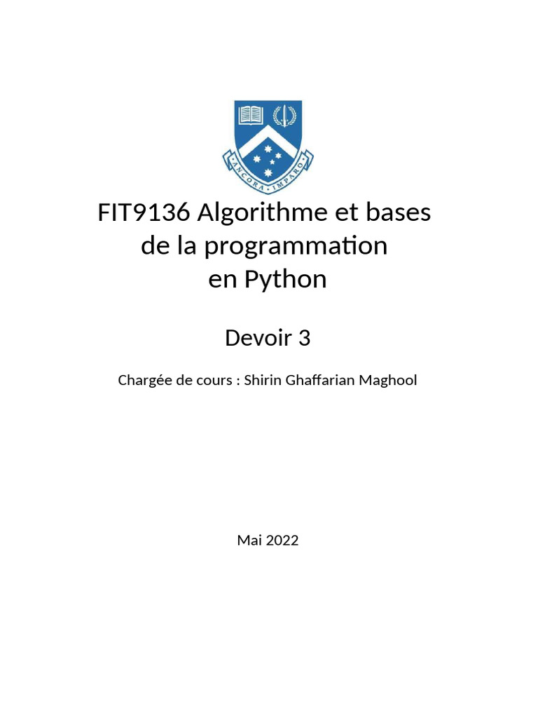 Devoir 3 : Programmation Python FIT9136 | PDF | Fichier texte | Internet