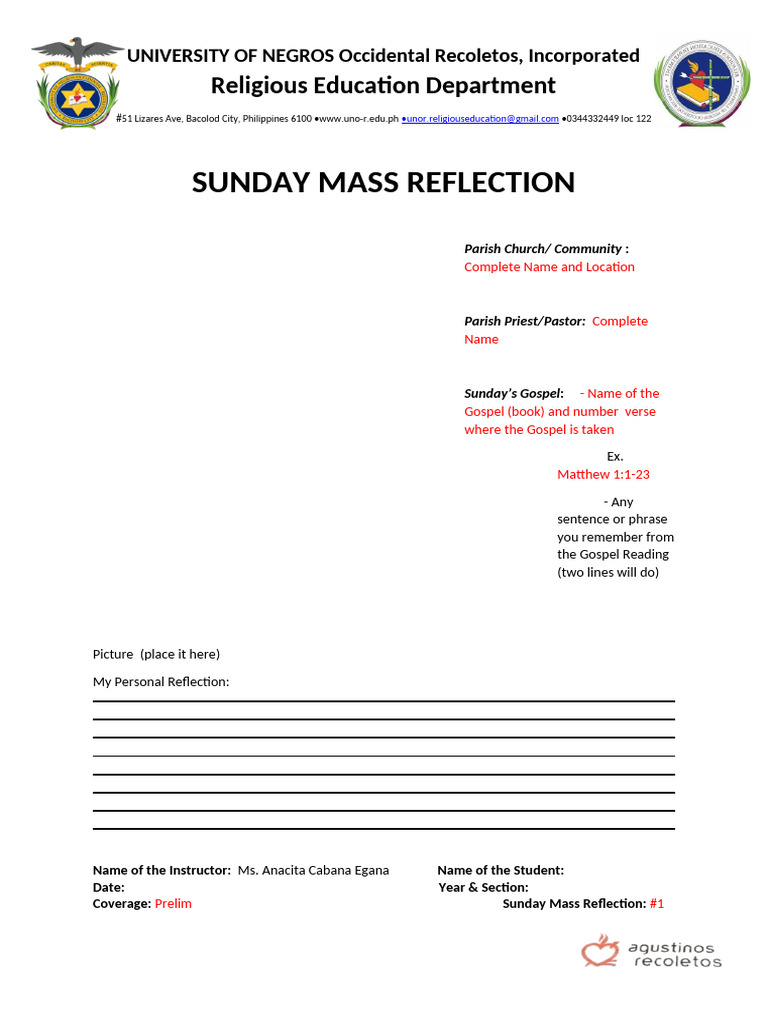 Sunday Mass Reflection Template | PDF