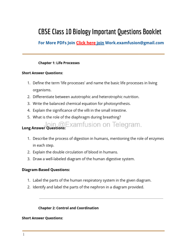 Class 10 Biology Important Questions Guide | PDF | Reproduction | Evolution