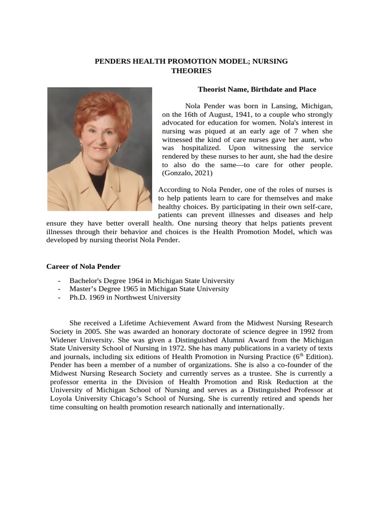 Pender S | PDF | Behavior | Self Efficacy