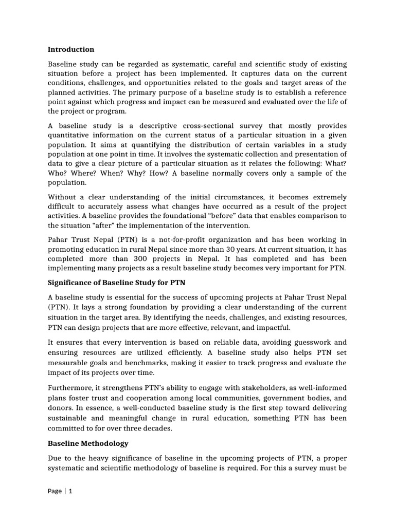 Importance of Baseline Study for PTN | PDF | Teachers | Playground